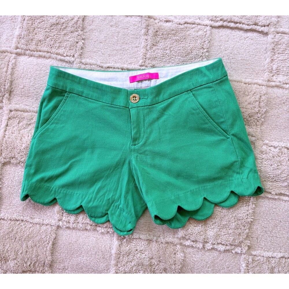 Lilly Pulitzer Buttercup Short Womens 00 Myrtle Green Scallop Pique Cotton EUC